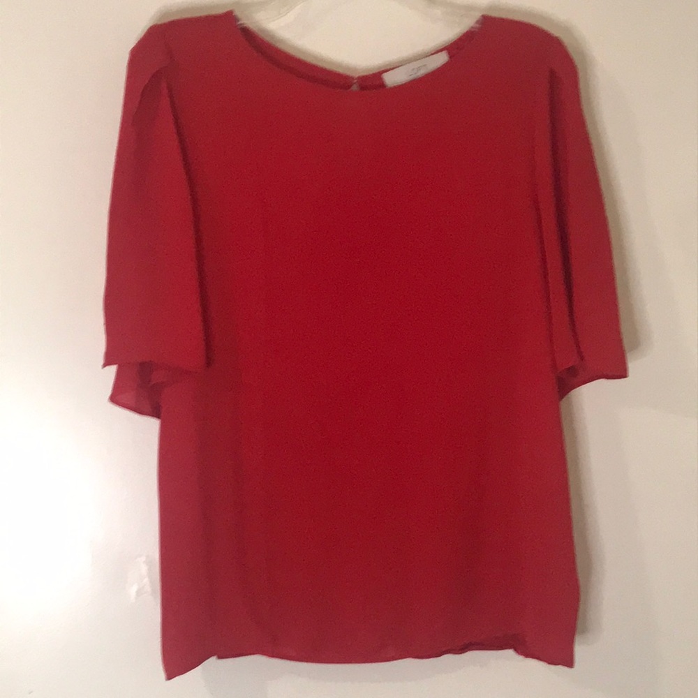 LOFT red blouse with 3/4 flutter sleeve